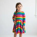 Frugi Organic Sofia Skater Dress Foxglove Rainbow Stripe - Baby goes Retro