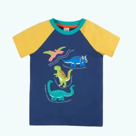 Frugi Renny Raglan T-Shirt Dino Organic Cotton Navy Blue - T-shirts