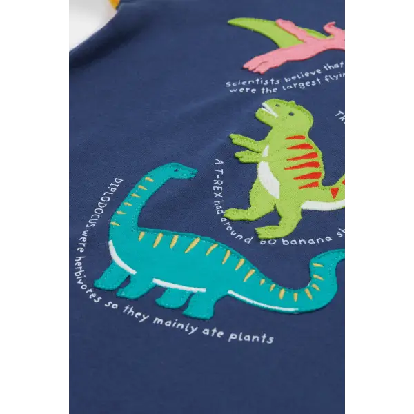 Frugi Renny Raglan T-Shirt Dino Organic Cotton Navy Blue - T-shirts