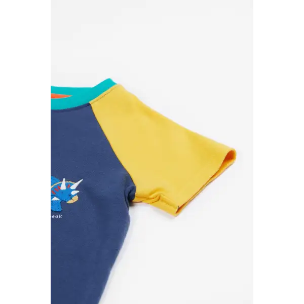Frugi Renny Raglan T-Shirt Dino Organic Cotton Navy Blue - T-shirts