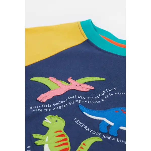 Frugi Renny Raglan T-Shirt Dino Organic Cotton Navy Blue - T-shirts