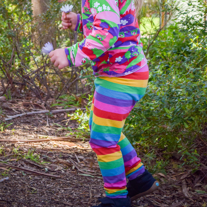 Frugi Organic Libby Leggings - Foxglove Rainbow stripe Frugi Leggings