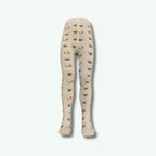 Beige tights with colorful bee pattern on a white background