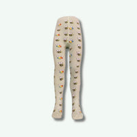 Beige tights with colorful bee pattern on a white background