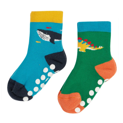 Frugi Organic Grippy Socks - Whale/Dino (2 pack)