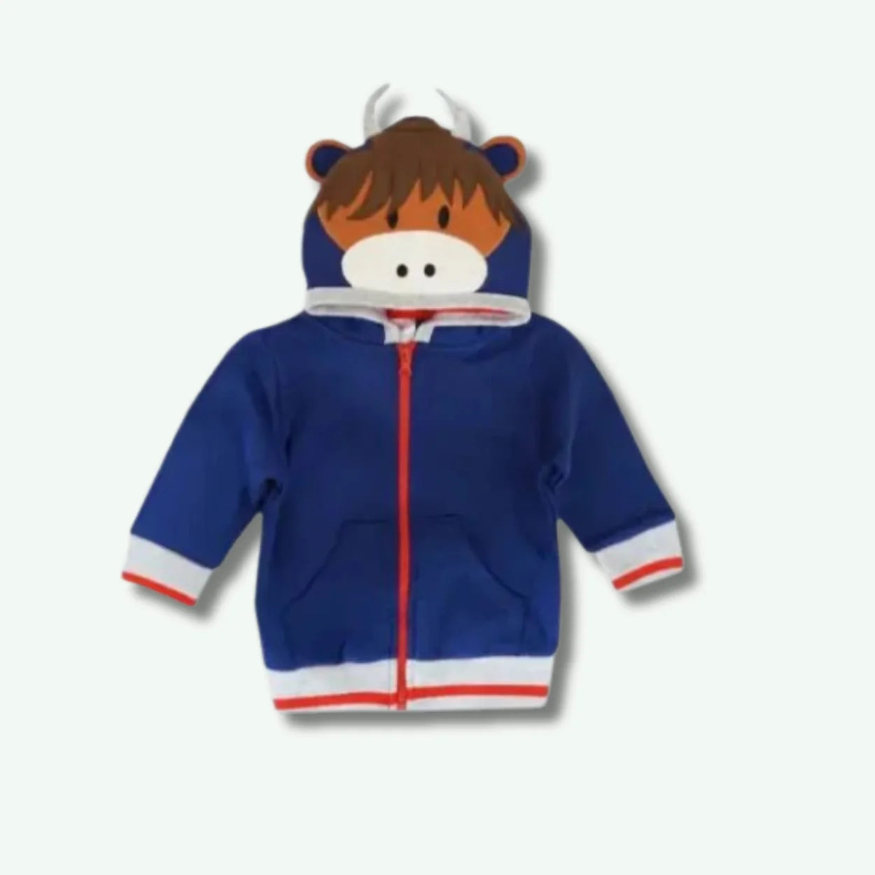 Children's hoodie with cow design on a white background