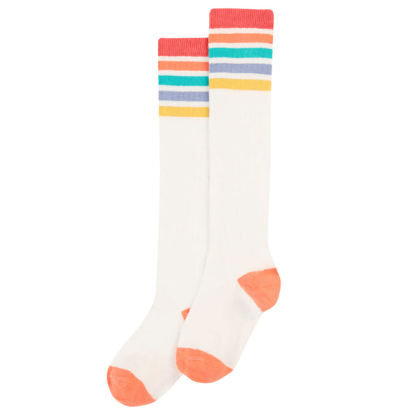 Frugi Hygge Organic High Knee Socks - White Rainbow Frugi Socks