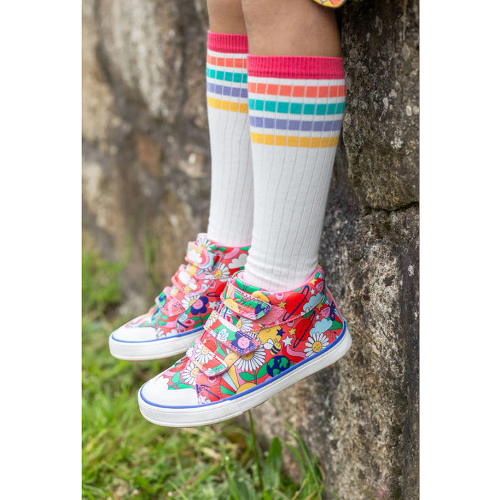 Frugi Hygge Organic High Knee Socks - White Rainbow Frugi Socks