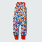Jellyfish print infants summer romper dungaree in red with orange trim, DUNS Sweden – infants outfit, summer newborn clothes