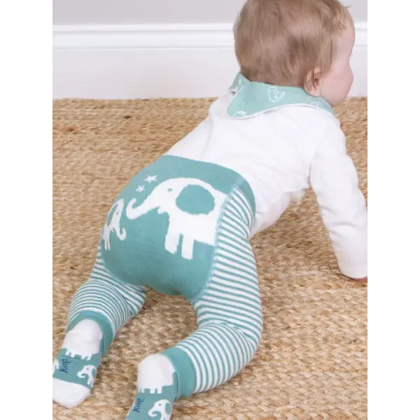 Kite Elephant Intarsia Leggings Spruce Green Stripe - Leggings