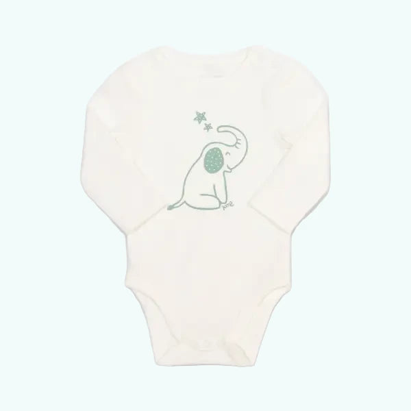 Kite Hello Ele Long Sleeved Baby Bodysuit Cute Placement Print Shoulder Popper - Bodysuits
