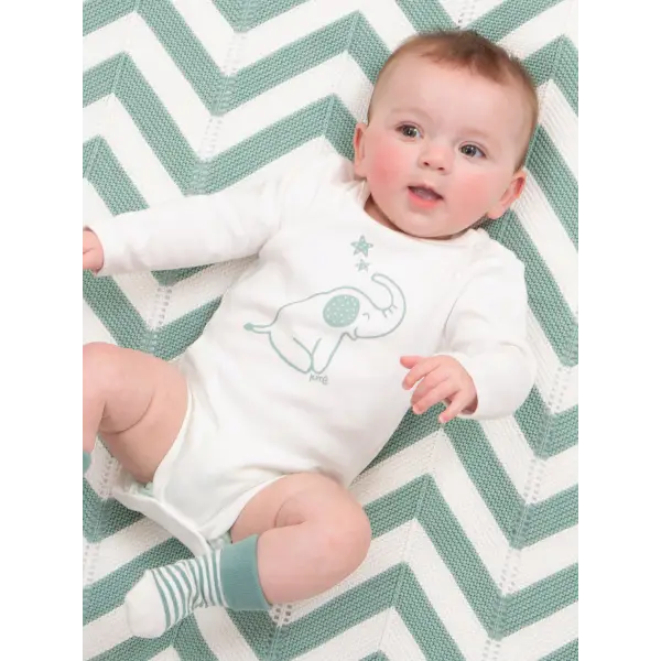 Kite Hello Ele Long Sleeved Baby Bodysuit Cute Placement Print Shoulder Popper - Bodysuits