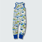 Organic surf pig print sleeveless rompers suit dungaree in blue with skydiver blue trim, DUNS Sweden – organic baby clothes, rompers suit