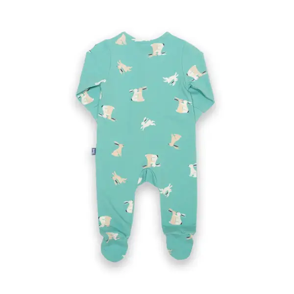 Organic Bunny Sleepsuit with Zip Opening and Integrated Scratch Mitts - LS Bodysuits