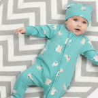 Organic Bunny Sleepsuit with Zip Opening and Integrated Scratch Mitts - LS Bodysuits