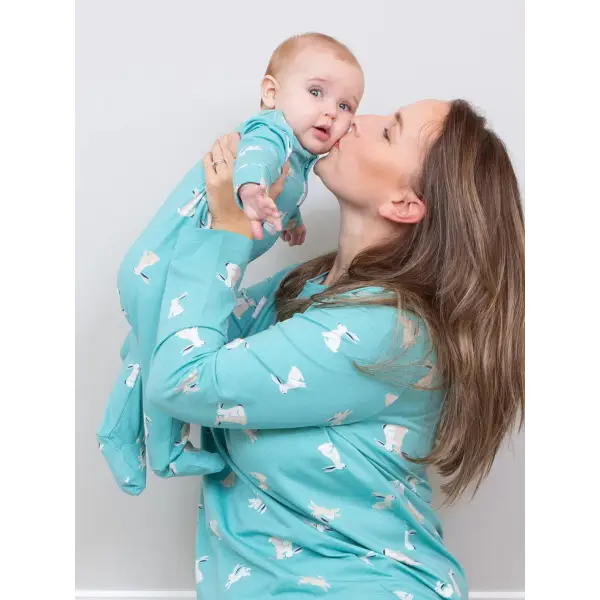 Organic Bunny Sleepsuit with Zip Opening and Integrated Scratch Mitts - LS Bodysuits