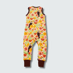 Toucan print organic kidswear rompers suit dungaree in vanilla custard with black trim, DUNS Sweden – organic kidswear, rompers suit