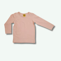 Pink long-sleeve shirt with gray cuffs on a white background