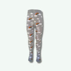 Gray tights with rainbow and cloud pattern on a white background