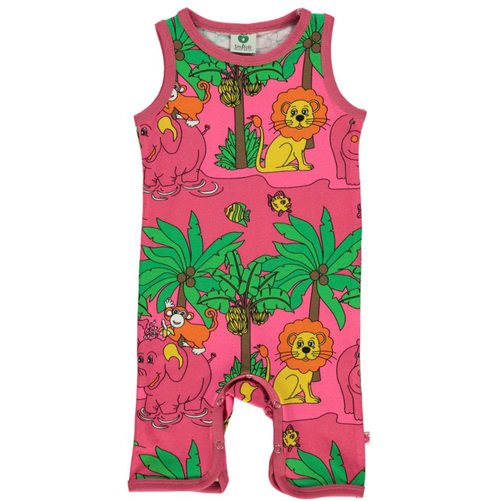 Smafolk Organic Sleeveless summer suit with jungle print - Pink