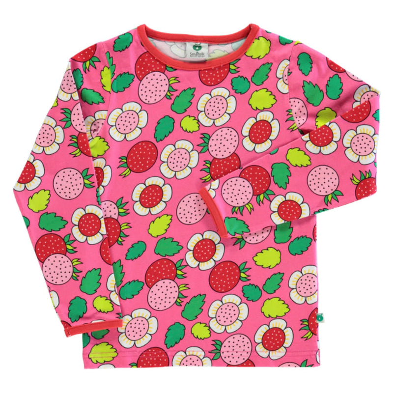 Smafolk Organic Kids l/s Tee - Strawberries - Pink - 2 - 3 years - T-shirts