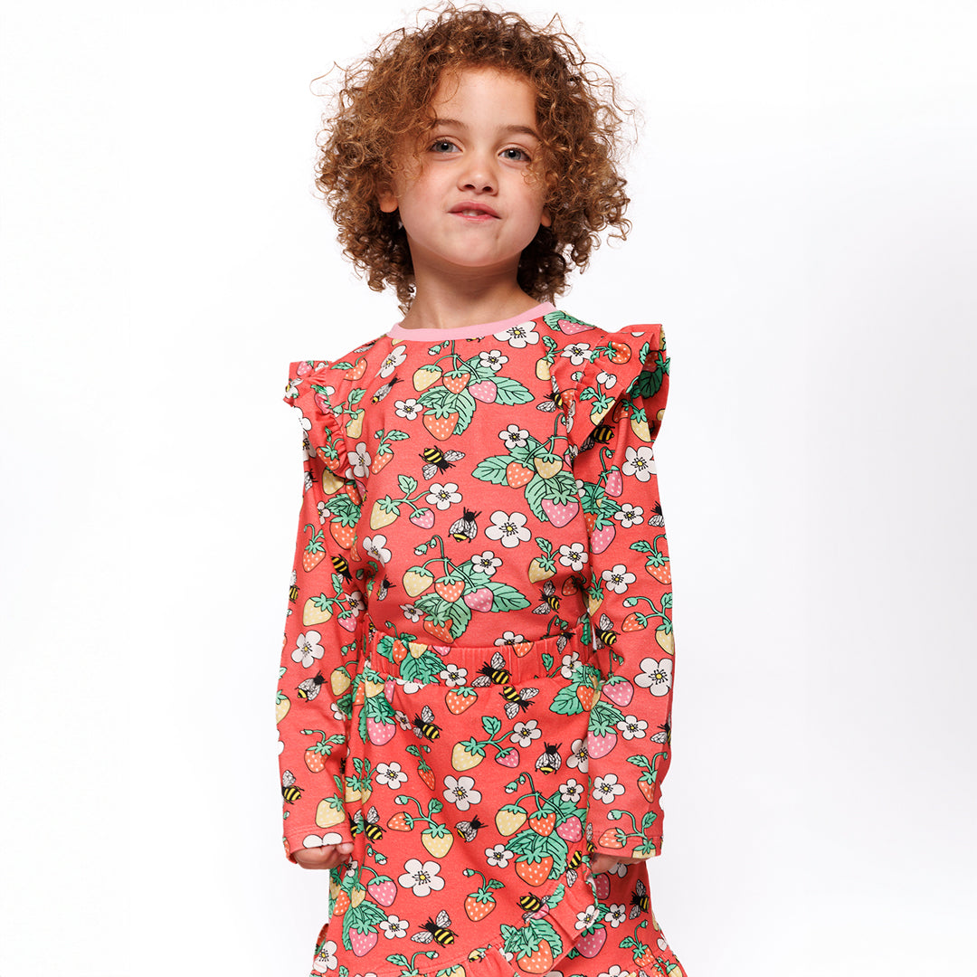 Smafolk Pink Strawberry Long Sleeve Blouse – Girls - Long Sleeve Top