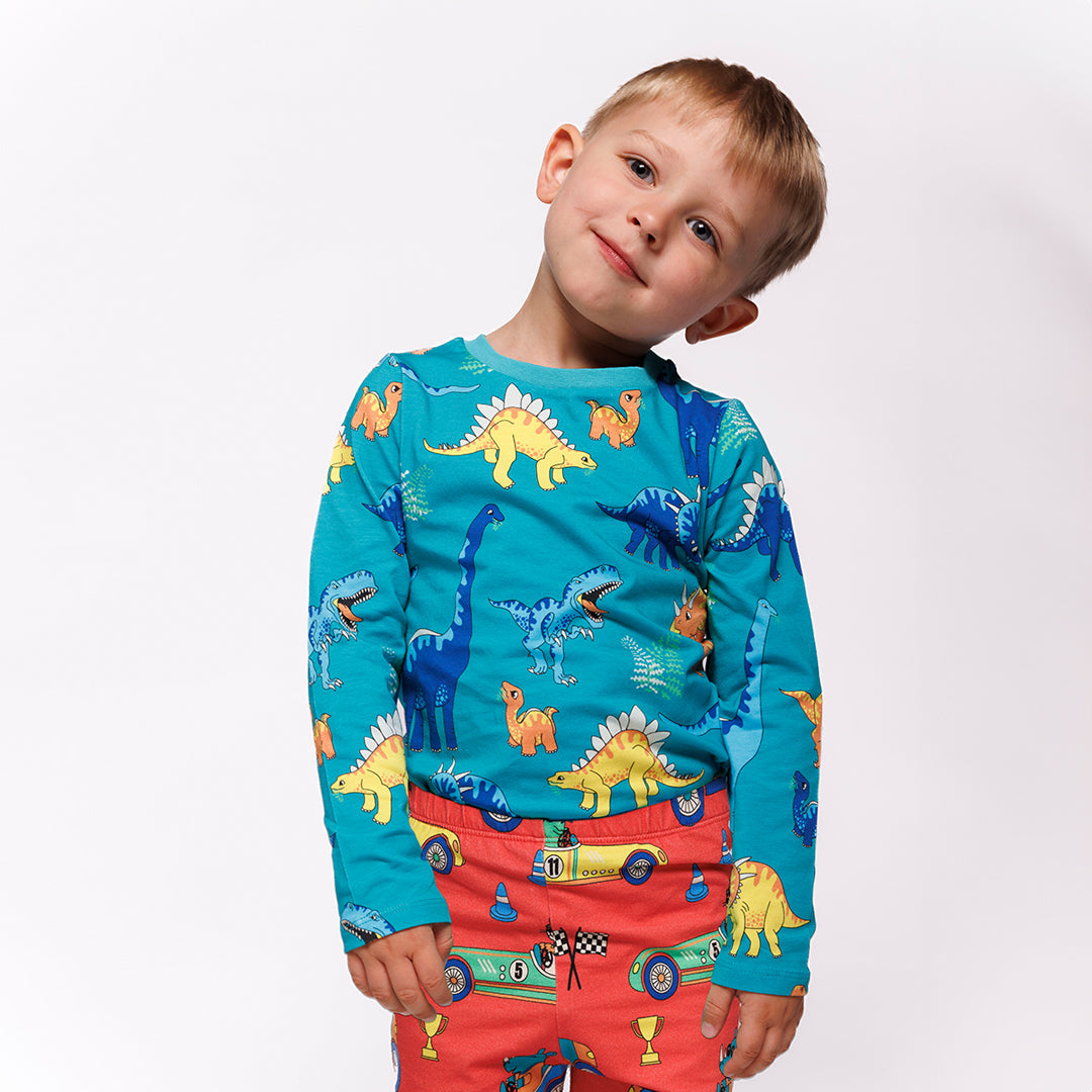 Smafolk Teal Long Sleeve Dinosaurs Top - Long Sleeve Top