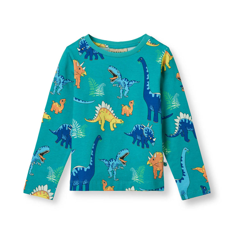 Smafolk Teal Long Sleeve Dinosaurs Top - Long Sleeve Top