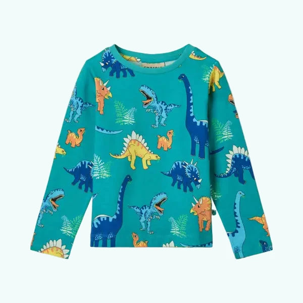 Smafolk Teal Long Sleeve Dinosaurs Top - Long Sleeve Top