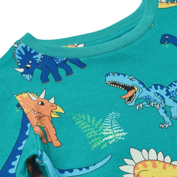 Smafolk Teal Long Sleeve Dinosaurs Top - Long Sleeve Top