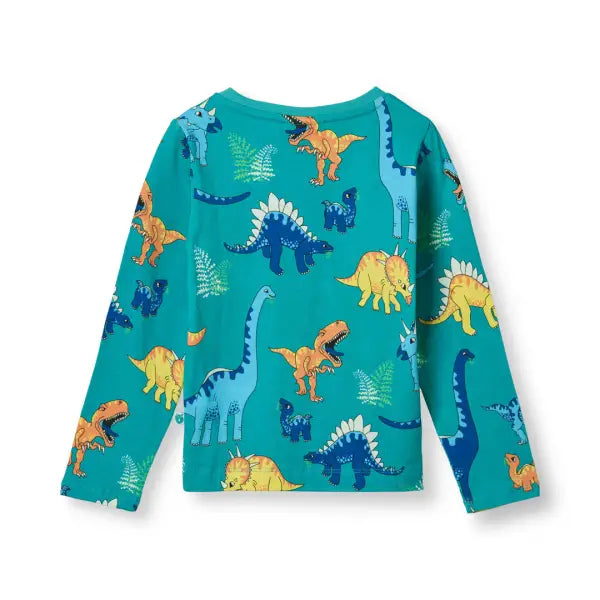 Smafolk Teal Long Sleeve Dinosaurs Top - Long Sleeve Top