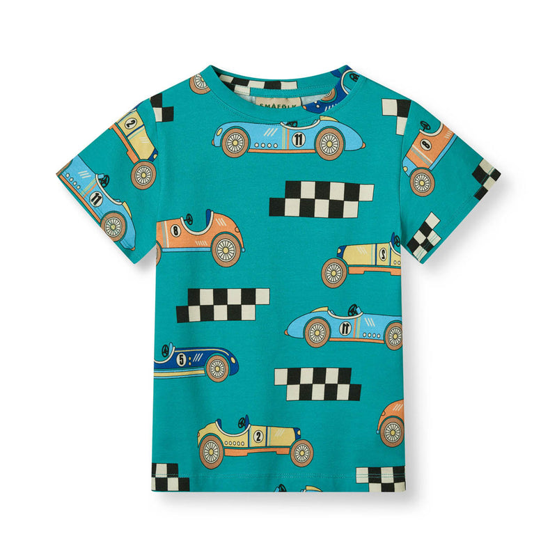 Smafolk Teal Race Cars T-shirt - T-shirts
