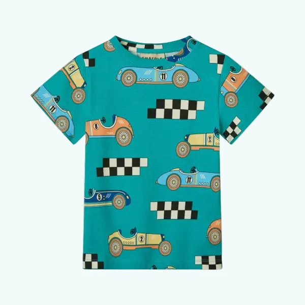 Smafolk Teal Race Cars T-shirt - T-shirts