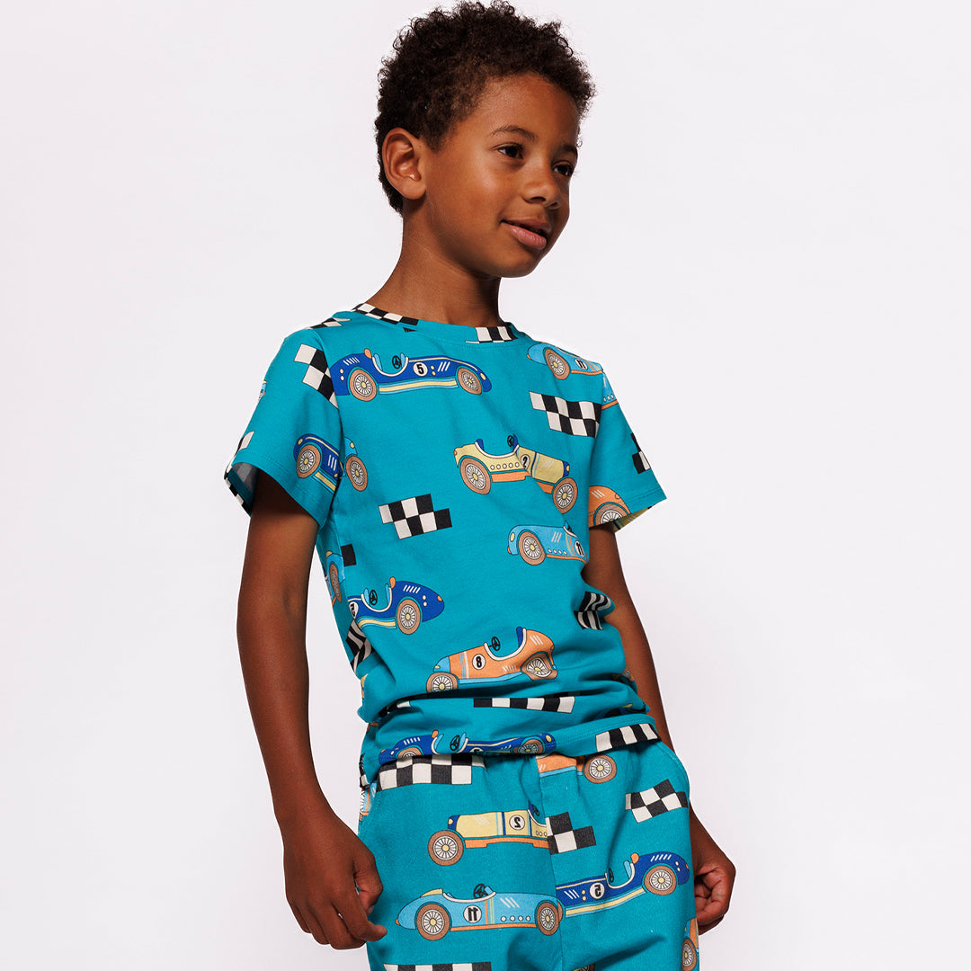Smafolk Teal Race Cars T-shirt - T-shirts
