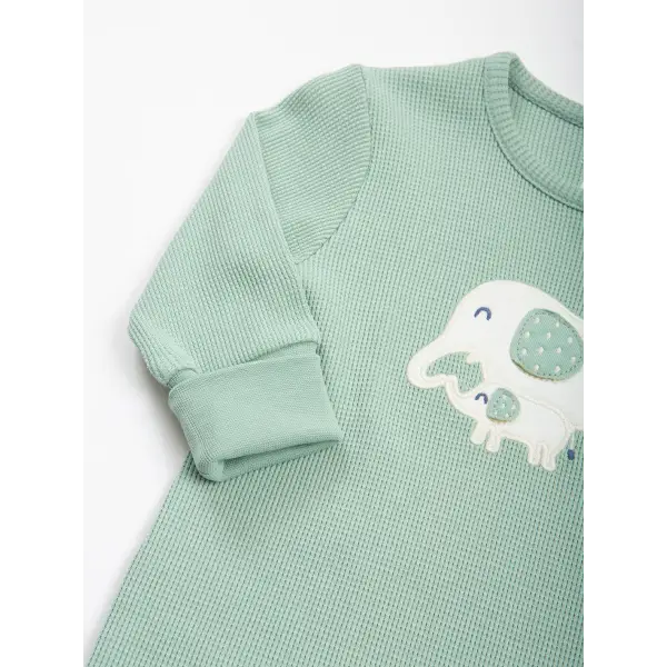 Spruce Green Organic Cotton Romper Adorable Elephant Waffle Fabric - Rompers