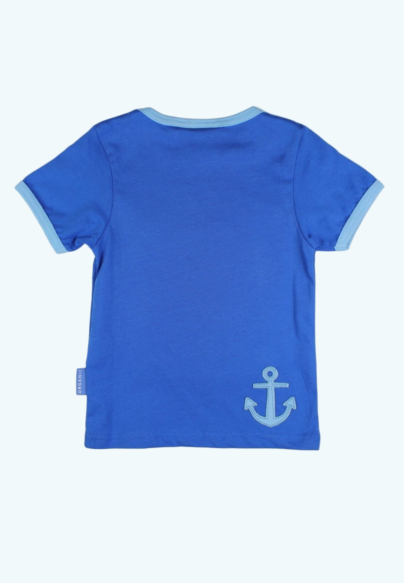 Blue t-shirt with an anchor design on a white background