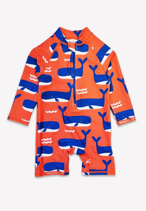 Whale Waves Print Baby Long-Sleeved Swimsuit
