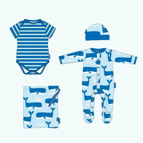 Toby Tiger Organic Whale Waves Print Baby Gift Set - Gift Set