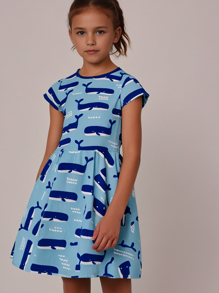 Toby Tiger Organic Whale Waves Print Skater Dress - Dresses