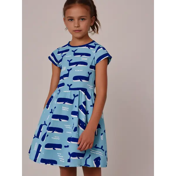 Toby Tiger Organic Whale Waves Print Skater Dress - Dresses
