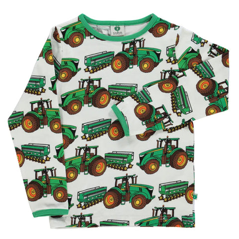 Smafolk Organic Kids l/s Tee - Tractors - Cream