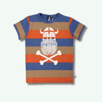 Striped t-shirt with a graphic design on a white background
