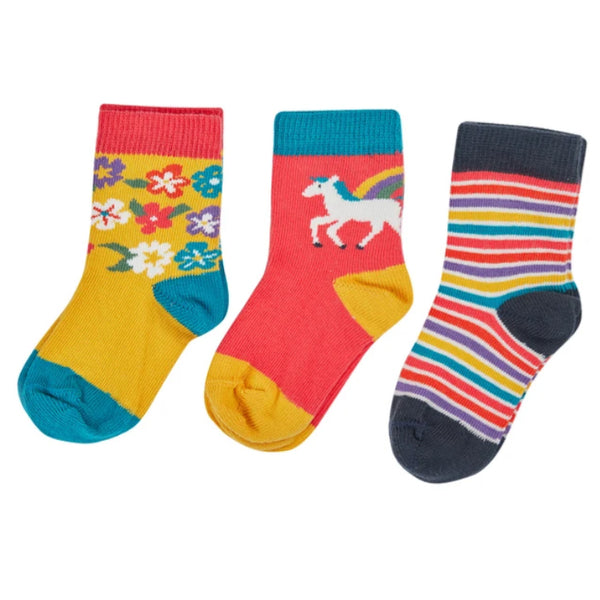 Frugi Organic Little Socks 3 Pack - Pegasus Rainbow Flowers Frugi Socks