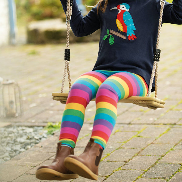 Frugi Organic Libby Leggings - Foxglove Rainbow stripe Frugi Leggings
