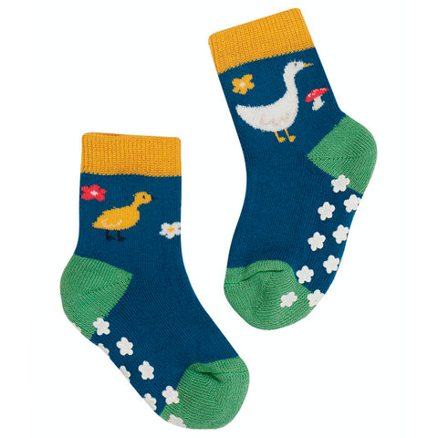 Frugi Organic Grippy Socks - Fjord Green/Geese