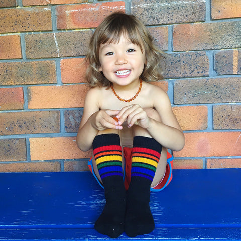 10" Baby/toddler Rainbow Striped Tubes - Black by Pride Socks, socks, Pride Socks, Baby goes Retro - Baby goes Retro