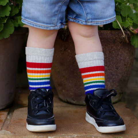 10" Baby/toddler Rainbow Striped Tubes - Grey, socks, Pride Socks, Baby goes Retro - Baby goes Retro