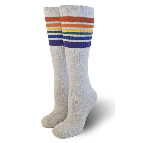22" Knee High Rainbow Striped Tube Socks - Grey, socks, Pride Socks, Baby goes Retro - Baby goes Retro