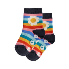 Frugi Organic Grippy Socks - 2 Pack - Rainbow Daisy